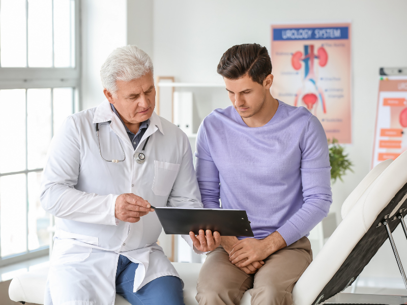 Patient reviewing health plan options with a doctor